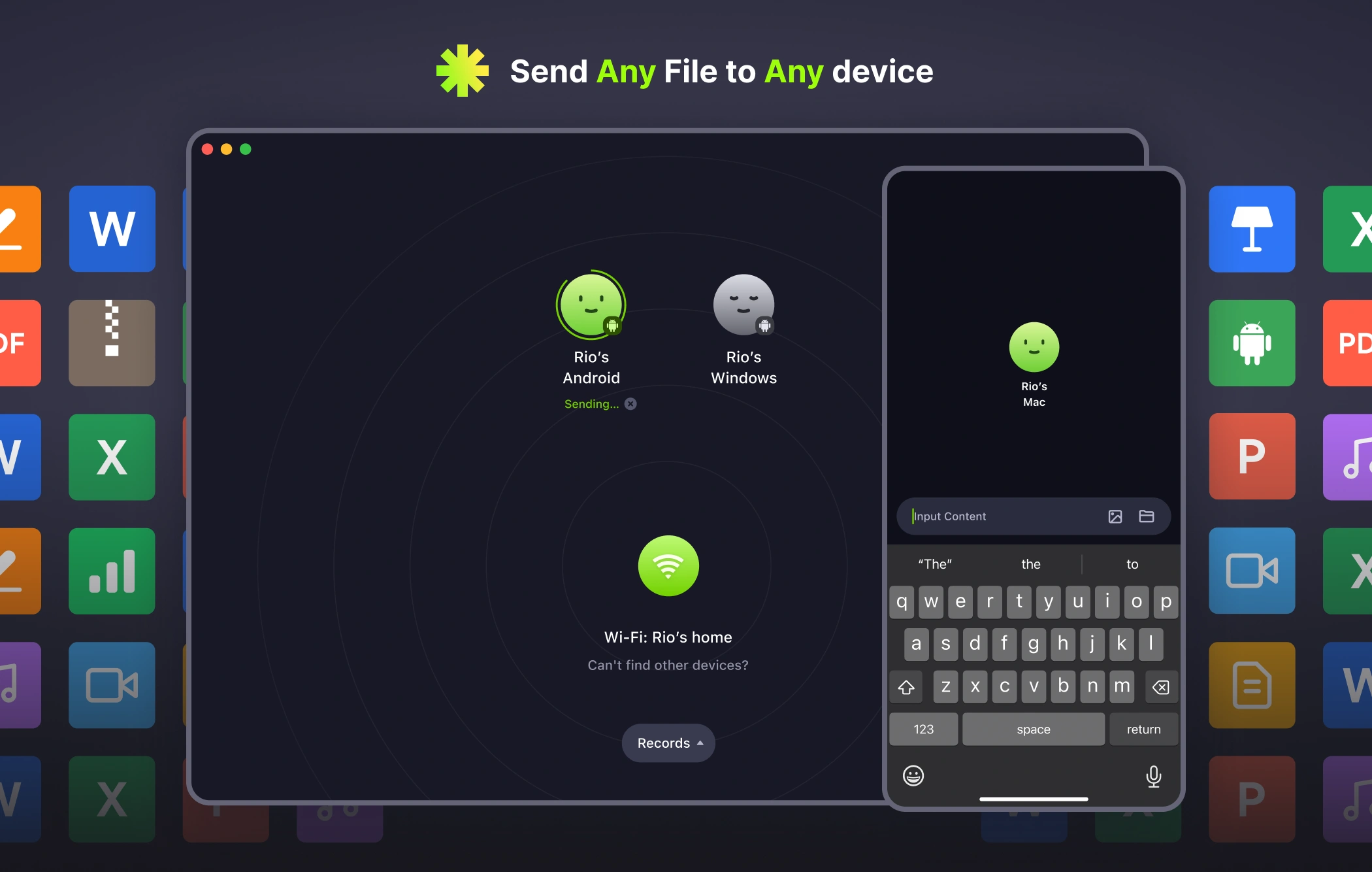 Airclap app interface showing cross-platform file transfer